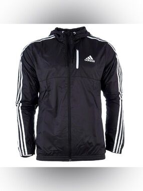 Adidas Black Windbreaker Jacket Hooded Lightweight Zip Athletic Women Small